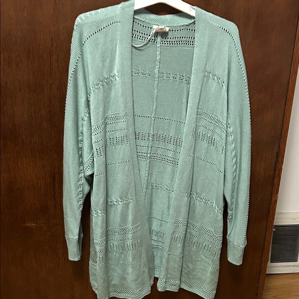 Hippie Rose Light Green Open Knit Cardigan
